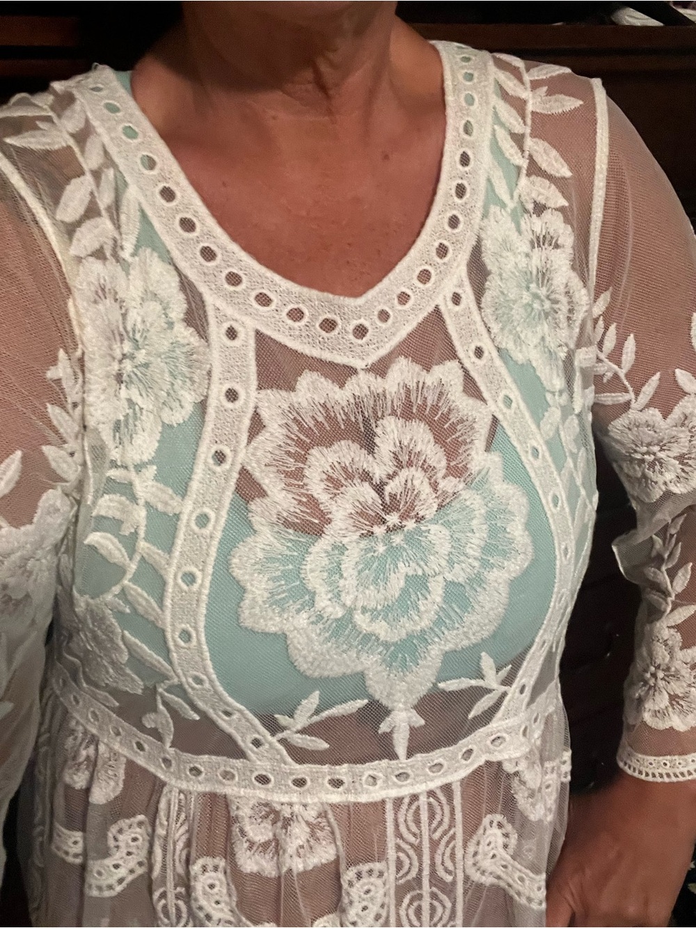 Elegant SHEER LACE Long Sleeve Lace Maxi Dress - Cream - Picture 8 of 8